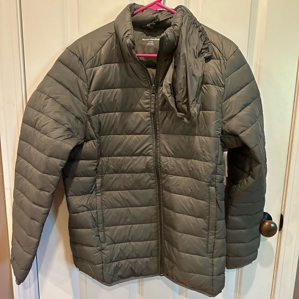 Amazon small nylon puffer coat gray jacket